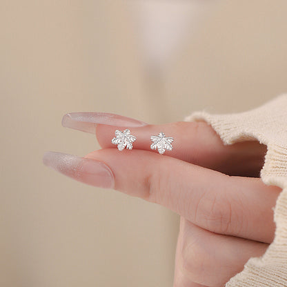 D廠【YC2075E】S999足銀雪花耳環冬季爆款簡約高級感氣質精緻養耳洞耳飾 25.01-2