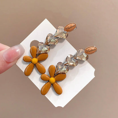 C廠【X129】韓系黃色花朵鴨嘴髮夾閃亮愛心鑽可愛百搭精緻鴨嘴夾髮飾甜美小花
 26.04-3