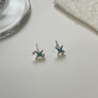 F廠【XDQ11087E】簡約小清新藍色星星耳環女S999純銀高級感小巧四芒星百搭耳飾
 25.11-1