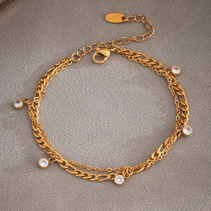 B廠【S030】ins小眾鏈條流蘇鋯石腳鍊歐美跨境新品雙層不鏽鋼鏈條飾品
 25.09-1