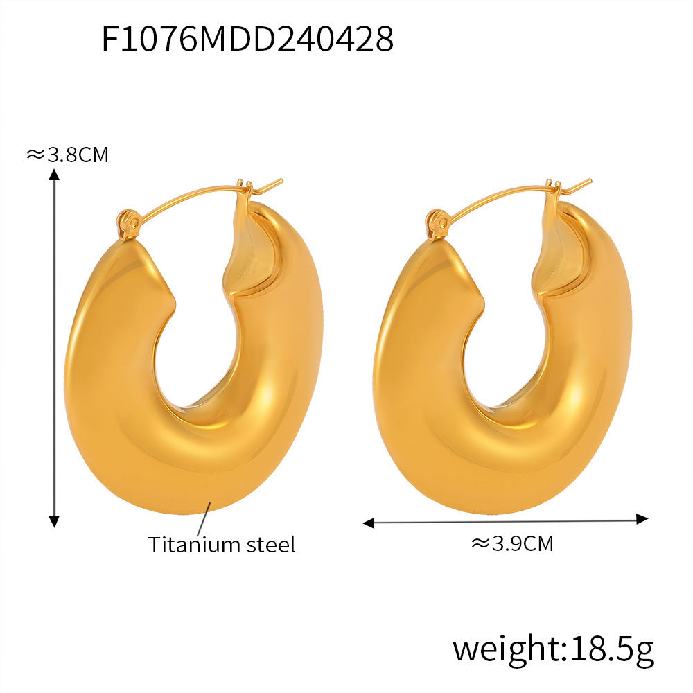 B廠【F1076-8】歐美明星網紅同款耳環時髦鈦鋼粗圈簡約設計感百搭潮時尚C型耳飾 24.05-1