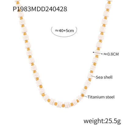 B廠【P1983-E231】法式ins冷淡風小眾優雅輕奢飾品貝殼串珠鈦鋼鍍金手鍊項鍊套裝女 24.05-1