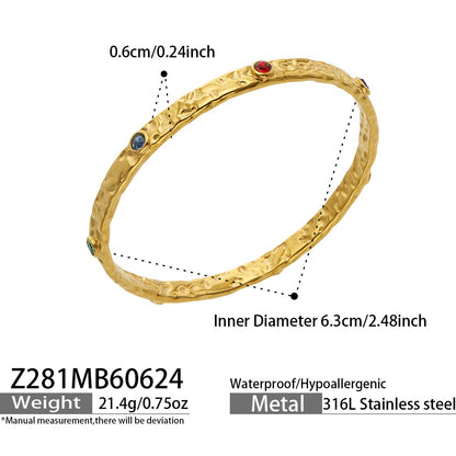B廠【Z281】歐美飾品錘紋高拋光微鑲鋯石手鐲不鏽鋼鍍18k金跨境時尚網紅手飾 26.07-1