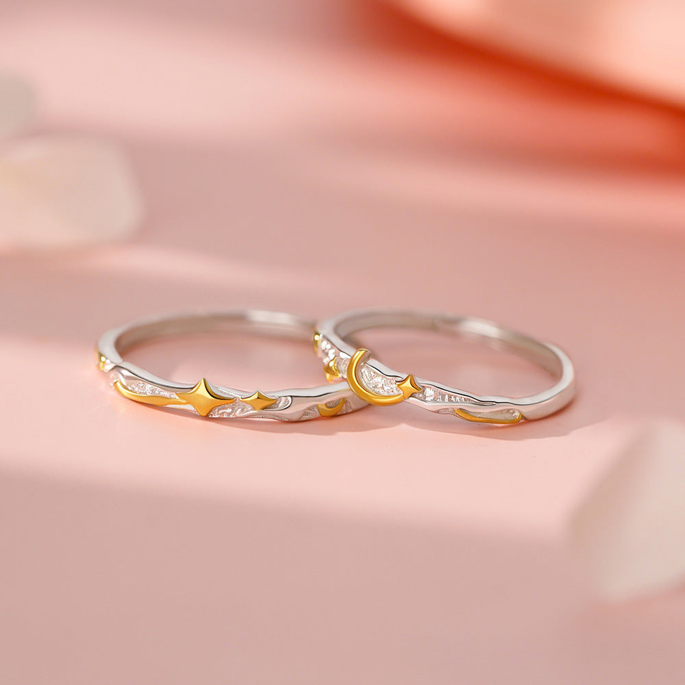 D廠【YC4855R】足銀S999星月情侶對戒小眾自然氣質新款百搭送女友禮物手飾 26.01-4