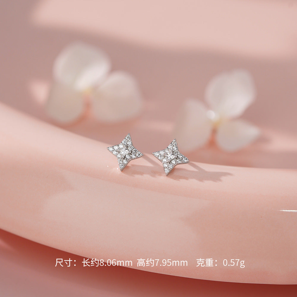 D廠【YC2444E】足銀S999四芒星耳環時尚精緻微鑲氣質輕奢小眾養耳洞耳飾
 26.03-1