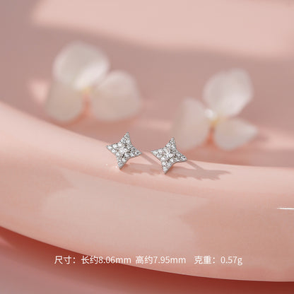 D廠【YC2444E】足銀S999四芒星耳環時尚精緻微鑲氣質輕奢小眾養耳洞耳飾
 26.03-1
