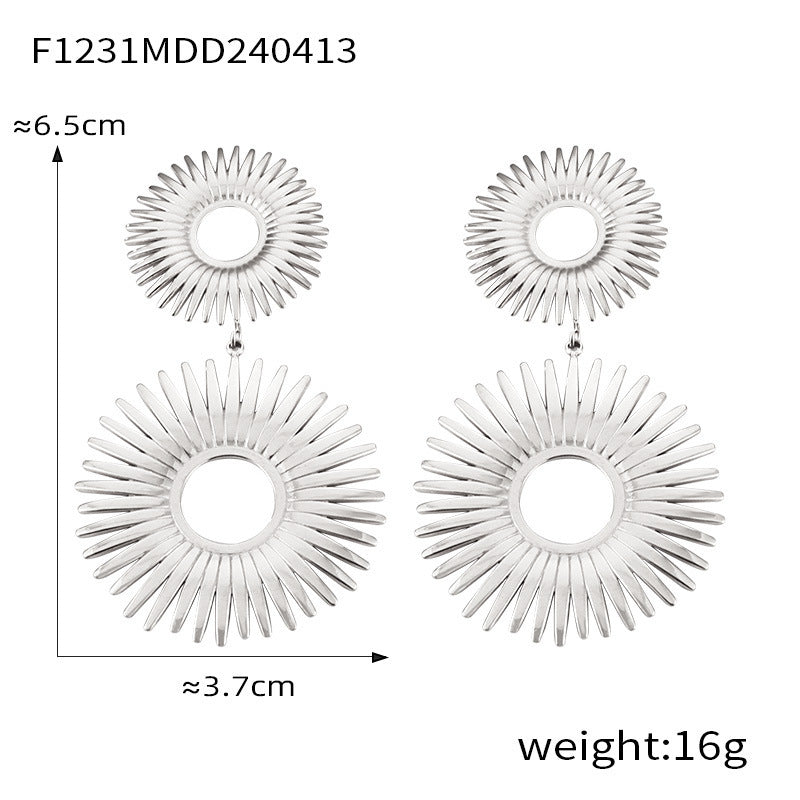 B廠【F1231-1312】歐美跨境熱賣大小圓環空心花朵耳墜鈦鋼鍍18K金色誇張耳環飾品女 24.04-3