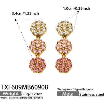 B廠【TXP609】氣質彩色鑲鋯石花瓣不銹鋼項鍊手鍊耳環小眾女士潮酷超閃套裝飾品
 26.09-3