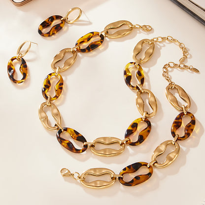 B廠【TXP470】中古vintage耳飾設計感不銹鋼幾何樹脂耳環項鍊手鍊手鍊套裝女
 25.11-3