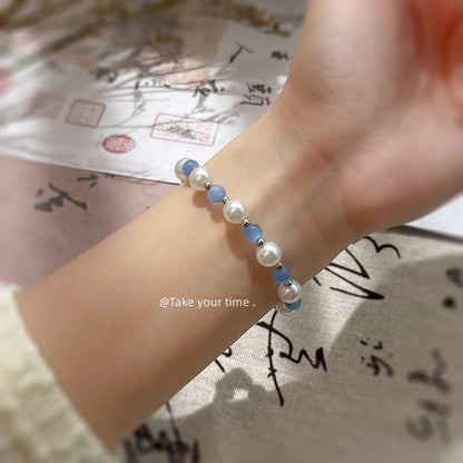 A廠【S255】玻璃貓眼石水晶手鍊施家珍珠森系夏日清新甜美手串手飾女 25.03-4