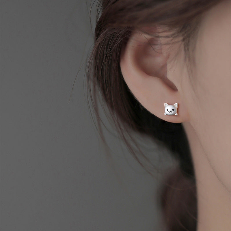 F廠【XDQ11602E】S999純銀精緻可愛小貓耳環女高級感後掛式卡通小貓耳環耳飾潮
 25.11-1