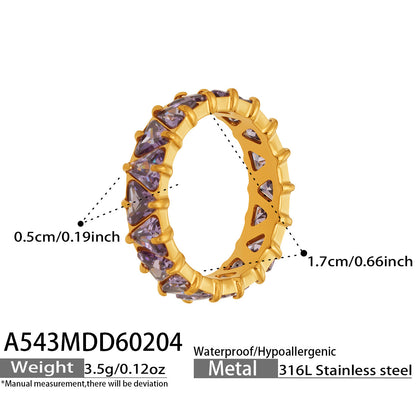 B廠【A543】歐美ins時尚個性鑲嵌三角鋯石戒指不鏽鋼鍍18k金跨境輕奢百搭手飾
 26.02-1