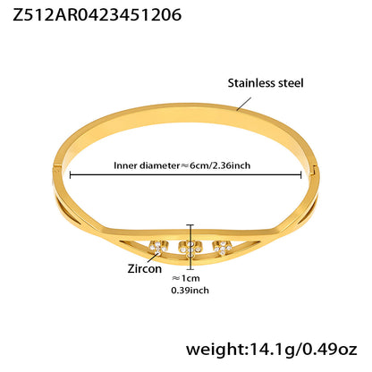 B廠【Z512】不鏽鋼單排鑽鋯石卡扣手鐲組合歐美時尚潮酷手飾鍍18k金不掉色
 25.12-2