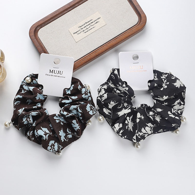 D廠【B488】卡裝髮圈高級感珍珠大腸圈髮繩氣質蘭花頭繩女網紅馬尾皮筋髮飾
 25.10-5「D廠-單筆結帳需滿，NT$600出貨(不含運費)」