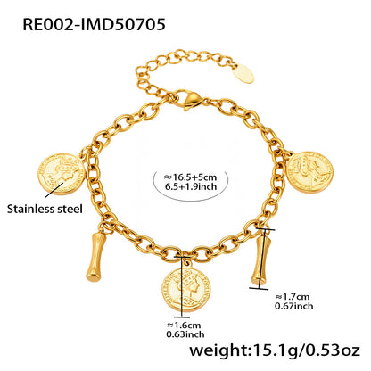 B廠【RE002】歐美飾品不鏽鋼26個字母伊莉莎白女王圖像手鍊鍍18k金色保色 25.07-3