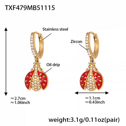 B廠【TXP479】不銹鋼5A鋯石滴油七星瓢蟲多配件吊墜項鍊手鍊耳環腳鍊套裝
 25.11-3