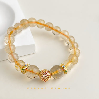 A廠【5416】高品金髮晶天然石新中式復古黃髮晶原創手鍊文藝氣質原創手工手飾 25.01-3