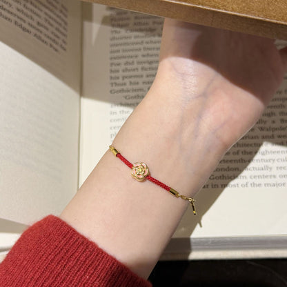 E廠【XDQ0020S】新中式琺瑯蝴蝶手鍊女S925純銀輕奢簡約花朵紅繩氣質手飾
 25.12-3