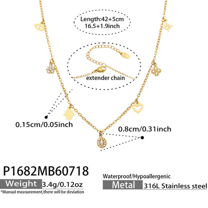 B廠【P1682】歐美跨境疊戴風氣質不銹鋼六芒星Y字型鑲鋯石吊墜項鍊保色女飾品
 26.07-4