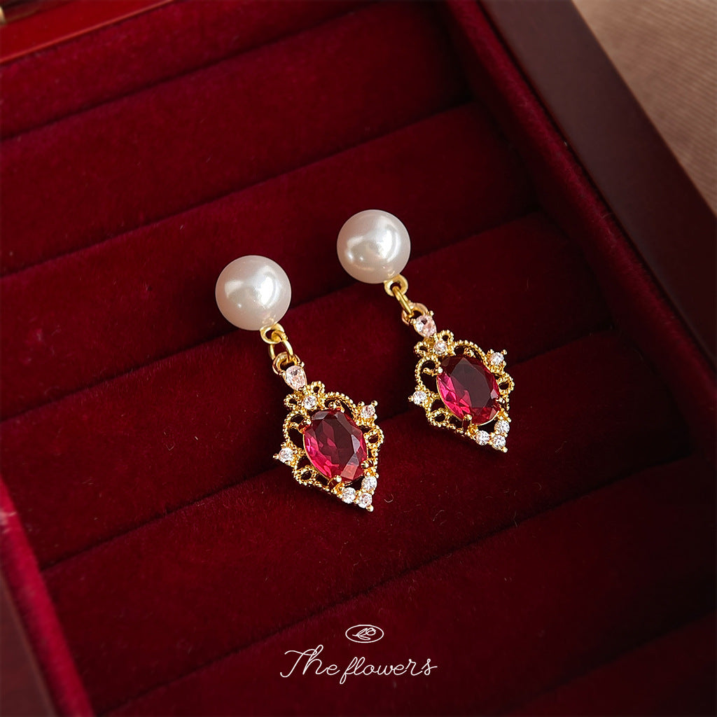 A廠【7087】港風法式文藝復古鋯石高級感玻璃珍珠耳環女氣質簡約幾何耳飾
 25.11-3