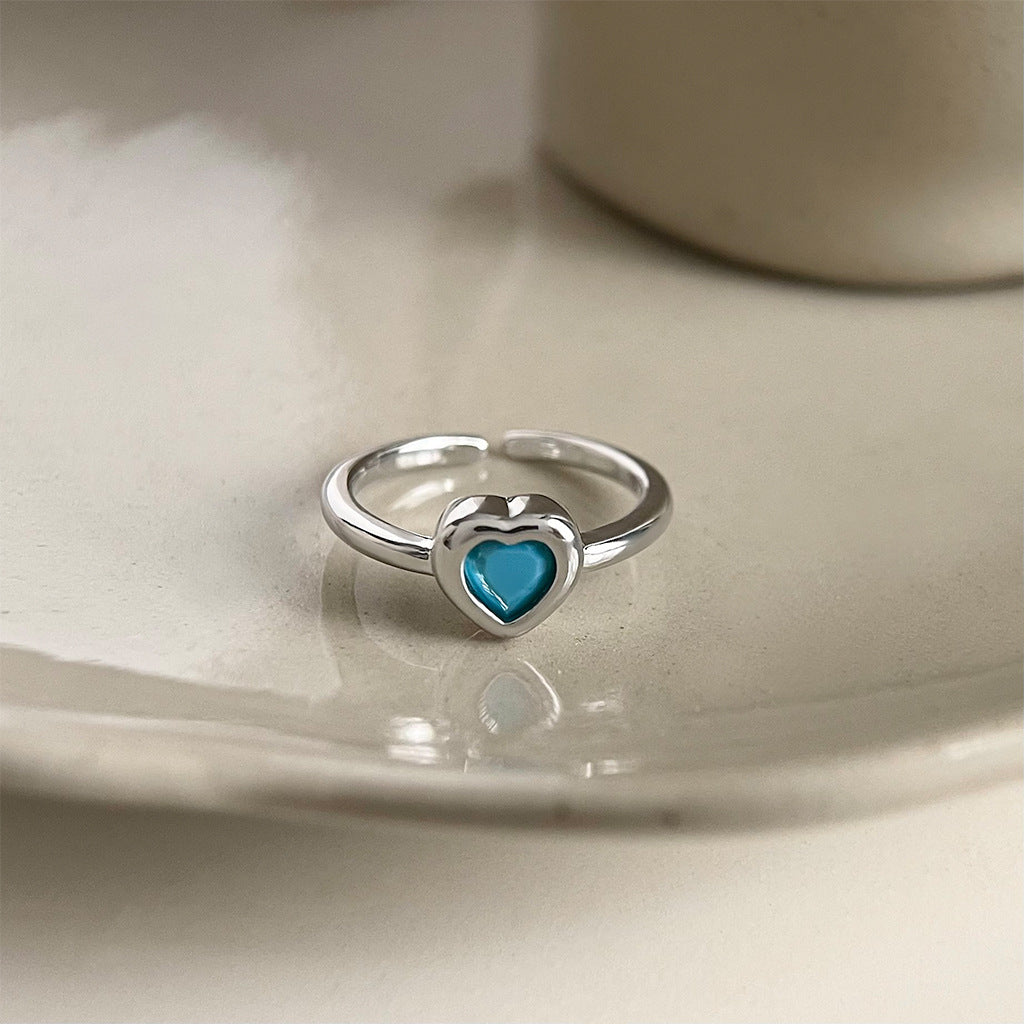 A廠【3211】通勤百搭藍色水鑽簡約愛心開口戒指設計感冷淡風小眾可調指環女
 25.11-4