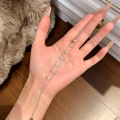 E廠【XDQ0708S】S925純銀韓版精緻四葉草雙層手鍊女輕奢時尚七朵花氣質手飾品
 25.12-2