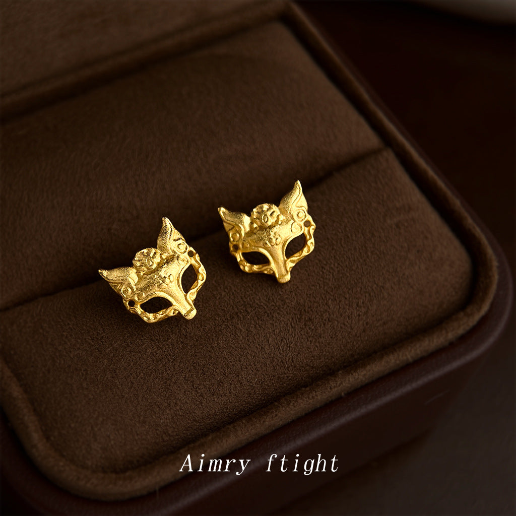 A廠【7317】鎏金靈狐噴砂質感銀針時尚高級感通勤個性創意新款耳環小眾耳環女
 26.01-2