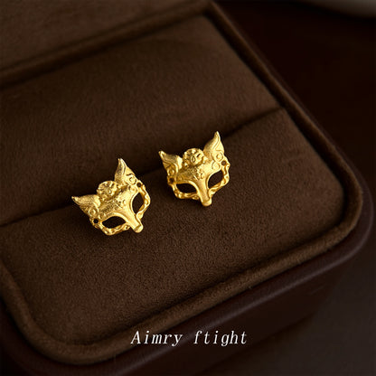 A廠【7317】鎏金靈狐噴砂質感銀針時尚高級感通勤個性創意新款耳環小眾耳環女
 26.01-2