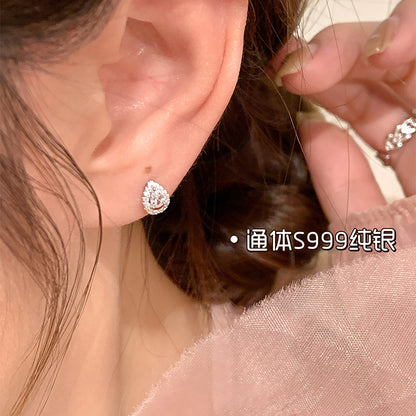E廠【DQ10369E】S999純銀簡約小眾閃鑽水滴耳環女甜美氣質鑲鋯石通勤百搭耳飾
 25.10-3