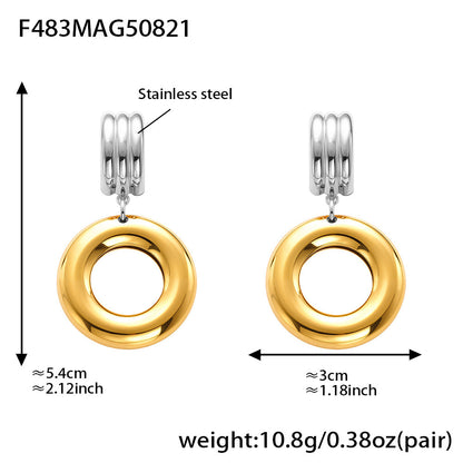 B廠【F475】跨境冷淡風不規則雙環空心耳環小眾簡約飾品鍍18k金不掉色 25.08-5