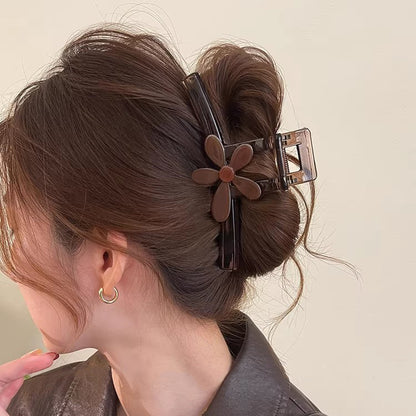 C廠【X16】棕色醋酸花朵一字頭髮抓夾女2026新款大號後腦勺鯊魚夾子髮夾髮飾
 26.03-3