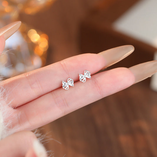 D廠【YC8672E】足銀S999輕奢蝴蝶結鋯石耳環女小清新甜美淑女風可愛百搭耳飾
 26.04-1