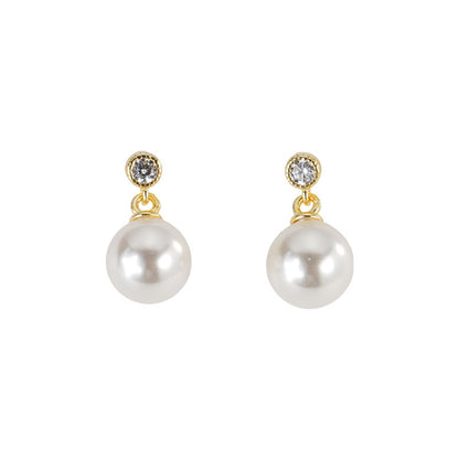 E廠【DQ10492E】S925純銀簡約氣質仿珍珠耳環女法式高級感鑲閃鋯耳環
 25.09-4