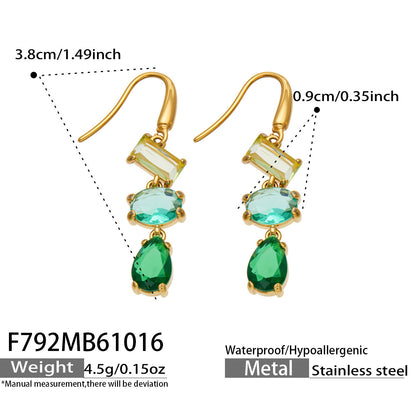B廠【F792】個性疊層彩鋯流蘇耳墜不鏽鋼鍍18k金耳環
 26.10-4