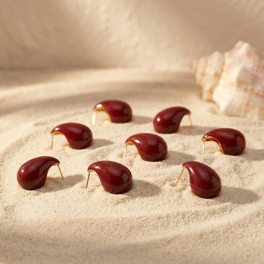B廠【F1606】跨境熱銷新款酒紅色滴油水滴形耳環銅材質鍍金耳環百搭精準耳飾女
 26.04-1