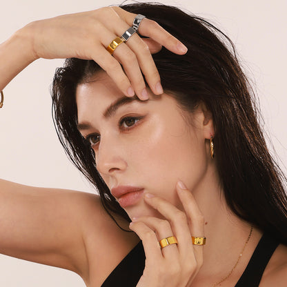 B廠【A777】歐美風極簡切面戒指朋克冷淡風指環不銹鋼電鍍真金保色飾品 25.03-1