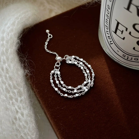 E廠【XDQ8086R】簡約小眾方塊三層鏈條戒指女S925純銀冷淡風氣質抽拉指環百搭
 26.04-1