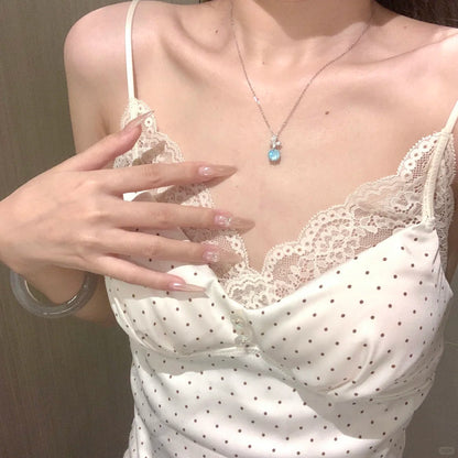 E廠【XDQ1094N】輕奢精緻爆閃煙火切蝴蝶項鍊女S925純銀高級感藍色煙火鎖骨鏈
 25.11-2