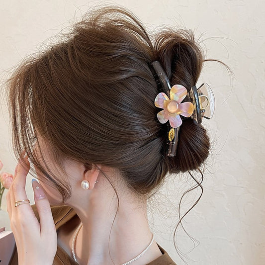 C廠【X96】大號抓夾女春夏幻彩花朵金標鯊魚夾髮量大盤髮夾子高級感新款頭飾
 26.04-3
