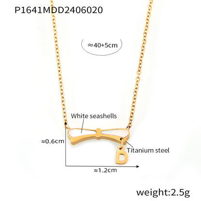 B廠【P1641】法式復古貝殼蝴蝶結鈦鋼鍍金項鍊氣質優雅鎖骨鏈輕奢設計感項鍊飾女 24.06-4