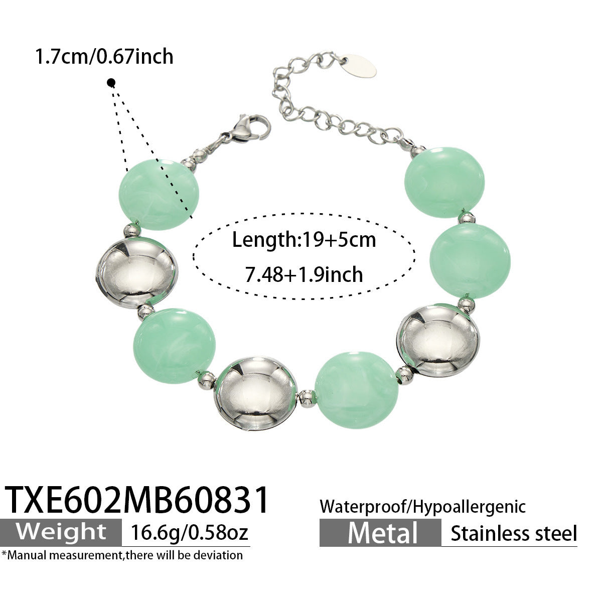 B廠【TXP602】跨境時尚復古鈦鋼樹脂圓珠女個性設計感氣質手鍊鎖骨鏈套裝 26.09-1