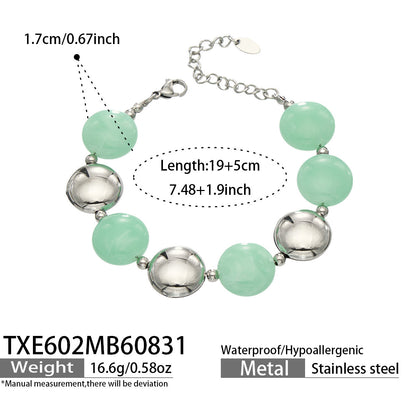 B廠【TXP602】跨境時尚復古鈦鋼樹脂圓珠女個性設計感氣質手鍊鎖骨鏈套裝 26.09-1