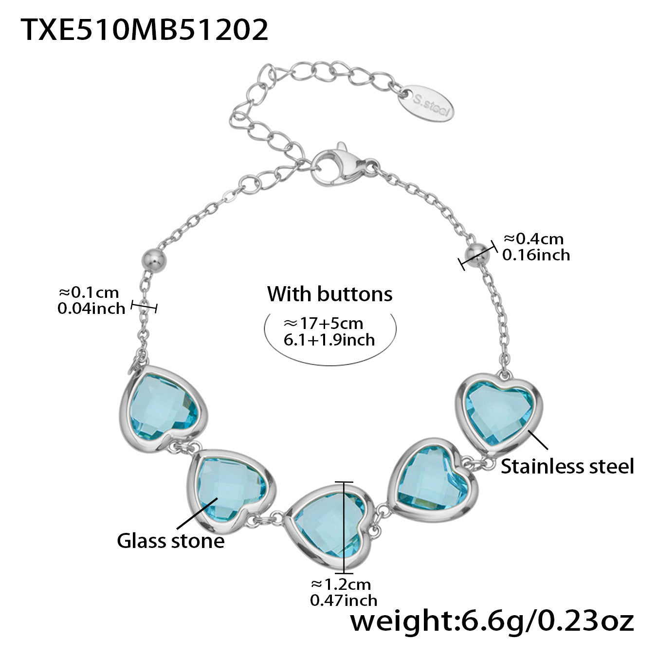 B廠【TXP510】不鏽鋼愛心切麵包邊玻璃石鋼珠項鍊手鍊耳環組鍍18k真金不掉色
 25.12-2