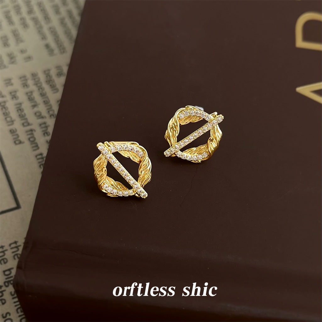 A廠【7153】麥穗~原創設計微鑲鋯石925銀針新款創意小眾個性圓形幾何耳飾耳環
 25.11-4