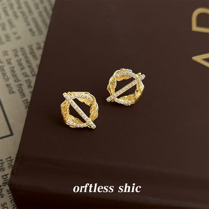 A廠【7153】麥穗~原創設計微鑲鋯石925銀針新款創意小眾個性圓形幾何耳飾耳環
 25.11-4