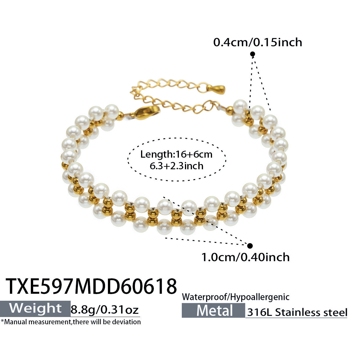 B廠【TXP597】跨境精緻貝珠手工編織項鍊手鍊套裝不銹鋼18k金 歐美風時尚飾品女
 26.06-4