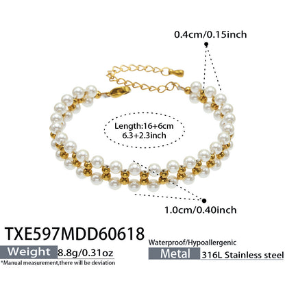 B廠【TXP597】跨境精緻貝珠手工編織項鍊手鍊套裝不銹鋼18k金 歐美風時尚飾品女
 26.06-4