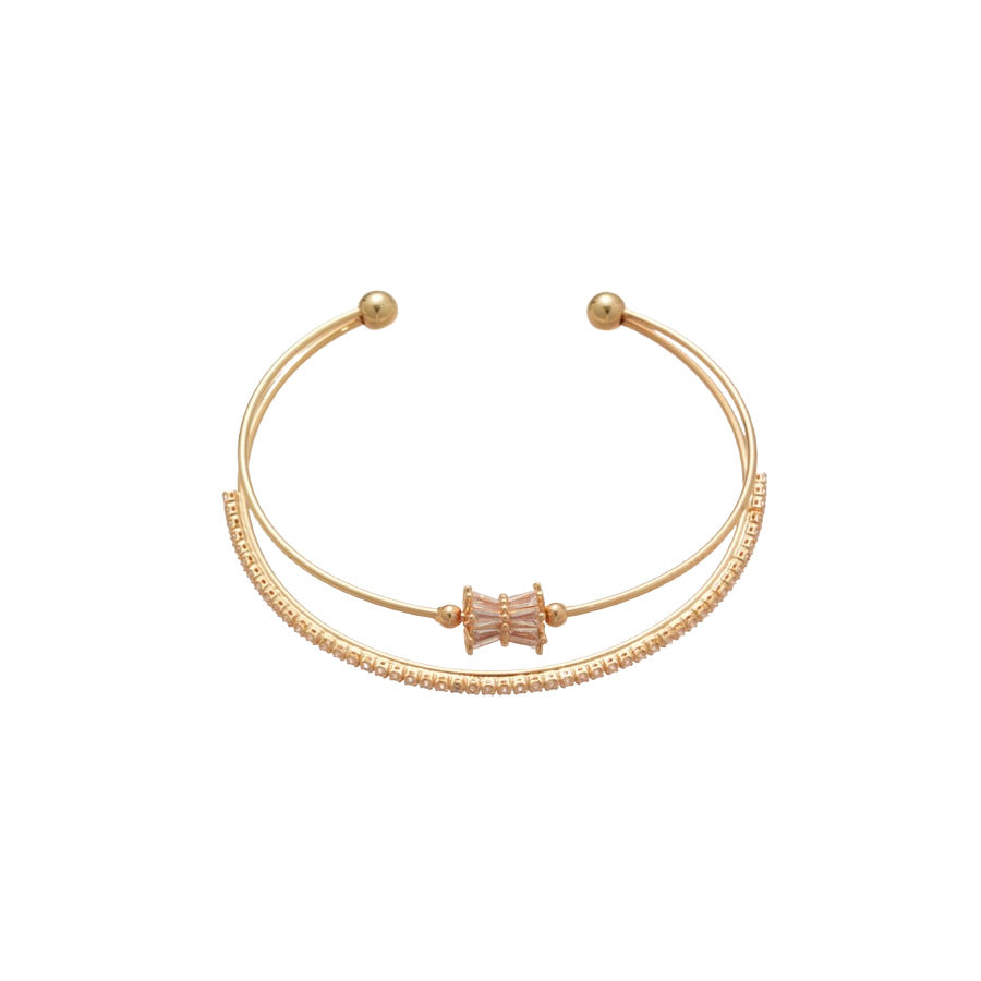 A廠【HB4895】新款簡約鋯石圓形開口手鐲休閒時尚日常百搭手環輕奢高級感手飾女
 25.11-1