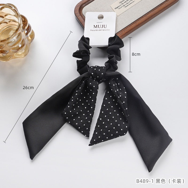 D廠【B489】韓版燕尾飄帶髮圈卡裝高級感大腸圈髮繩時尚波點髮飾皮筋馬尾頭繩
 25.11-1「D廠-單筆結帳需滿，NT$600出貨(不含運費)」