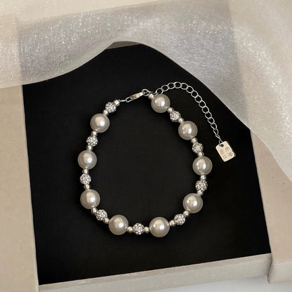 E廠【DQ0548S】法式高級感施家仿珍珠手鍊女S925純銀爆閃圓珠精緻手飾品百搭 25.07-2